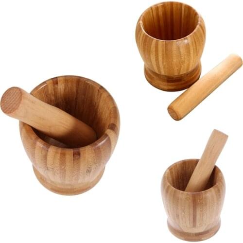 Wooden Pestle and Mortar Set Hand Masher Garlic Spice Grinder Mortar Bowl for Spices Herbs Pepper Seasonings Pills