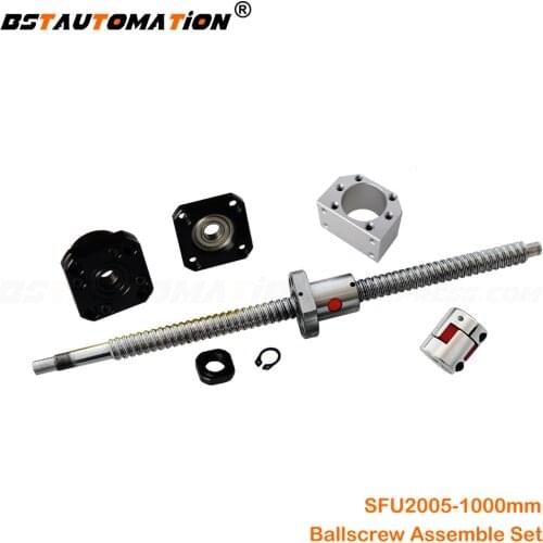 End machined ballscrew SFU2005 1000mm ballnut Housing FK15 FF15 Support Motor shaft coupling RM2005 Ball screw