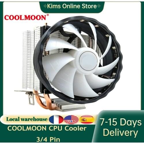 COOLMOON CPU Cooler 3/4 Pin Dual Heatpipes Computer Cooling Fan with Light Quiet Desktop CPU RGB Fan for Ryzen Intel AMD