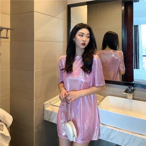 Bling Summer Top for Women Korean Fashion Short Sleeve T Shirt Round Neck Womens Loose Harajuku Casual Tops Femme Y711