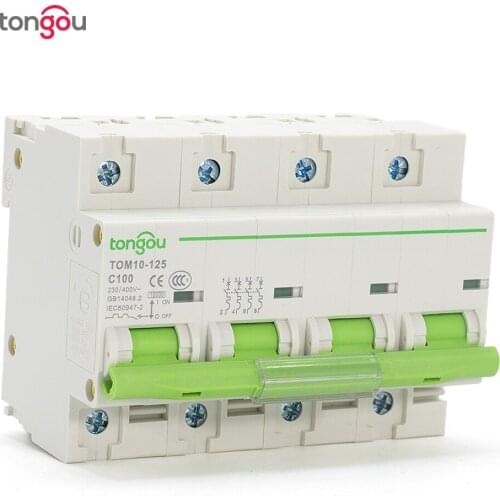 108 mm 4 Pole 80A 100A 125A MCB 10KA High Breaking Capacity Curve C Miniature Circuit Breaker TOM10