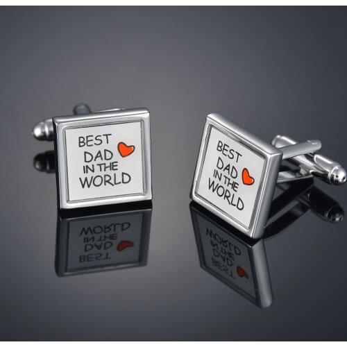 Heart Letters Best Dad In The World Silver Color Business Cufflinks For Men Fashion Cuff Button Handmade Jewelry Father Day Gift