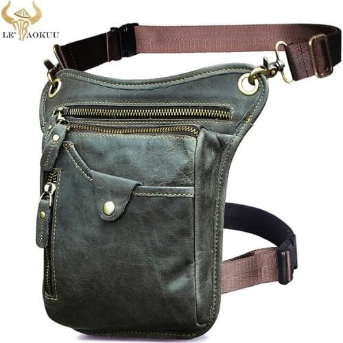 Soft Original Leather Men Design Small Messenger Crossbody Sling Bag Retro Fanny Waist Belt Pack Leg Drop Thigh Bag Pouch 211-5
