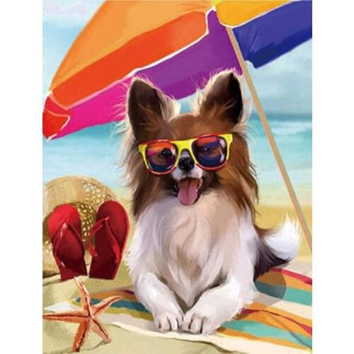 5D Poured Glue Diamond Painting Kit Scalloped Edge Soft Canvas Cool Papillon Dog Full Round Drill DIY Mosaic Handmade Embroidery