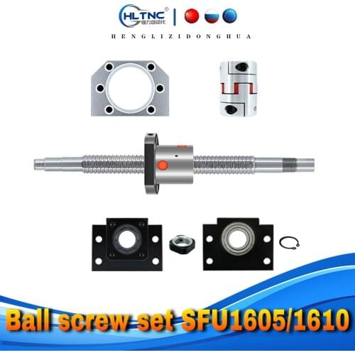 CN/RU/EU Ball screw set SFU1605/1610 with ball nut end maching with BK12/BF12 support+nut holder+coupling for CNC