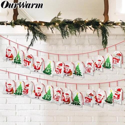 OurWarm 24/31 Days Bag Christmas Advent Calendar Ornament DIY Advent Calendar Christmas Decorations for Home 2020 New Year Gifts