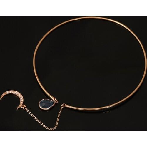 New Creative Moon Pendant Open Choker Necklace For Ladies Elegant Crystal Cuff Collar Necklace Statement Party Fashion Jewelry