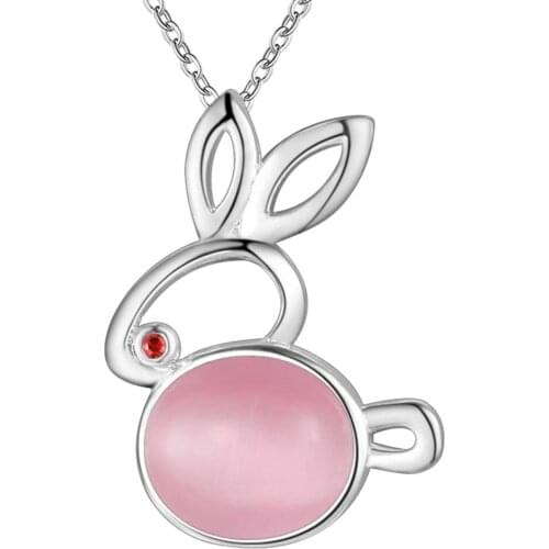 Wholesale Charm Silver Color Pendants For Women Jewelry Necklace Lady Fashion Jewelry Pendant Rabbit Inlaid Red Stone AN727
