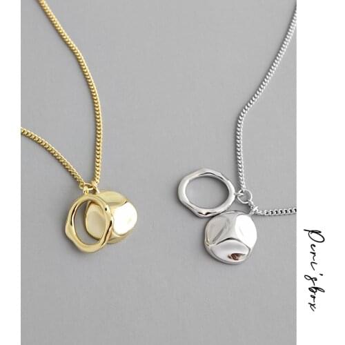 Perisbox Double Circle Irregular Necklaces Round Disc Hammered Necklaces for Women Minimalist 925 Sterling Silver Necklace 2020