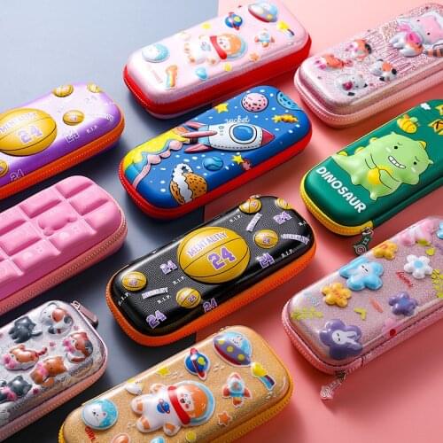 Pen Case Pencil Bag EVA Waterproof Material Rocket Dinosaur 3D Cartoon Lovely Cat Storage Pouch School Award Gift Girl