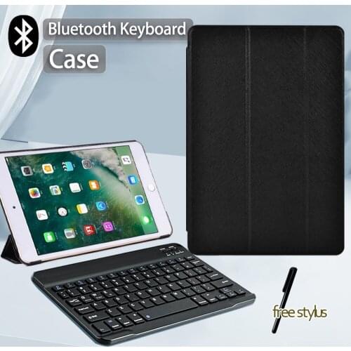 For Apple IPad Mini 1/2/3/4/5 Black PU Leather Drop Resistance Tablet Tri-fold Folding Stand Cover Case+Bluetooth Keyboard