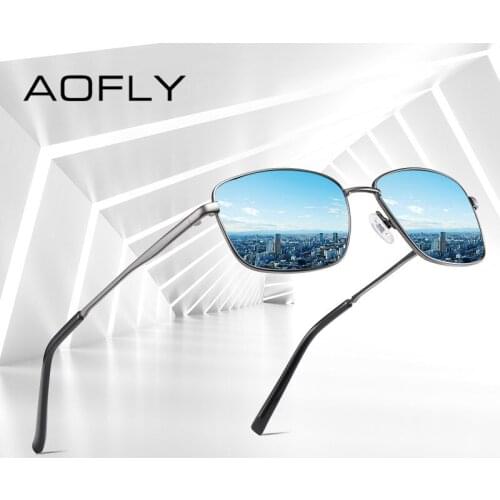 AOFLY BRAND DESIGN Rectangle Polarized Sunglasses Male Vintage Metal Frame Driving Sunglasses For Men UV400 zonnebril heren