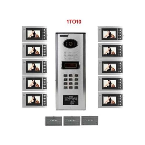 Top quality building Home security Video Intercom System 4.3" LCD Video Door Phone IR Video Doorbell For 10-Apartments
