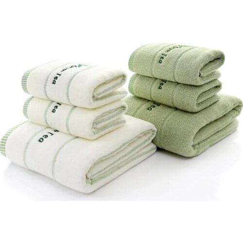 High quality luxury 100% green tea white cotton fabric towel set bath towels for adults/child 1pc face towel 2pcs for bathroom