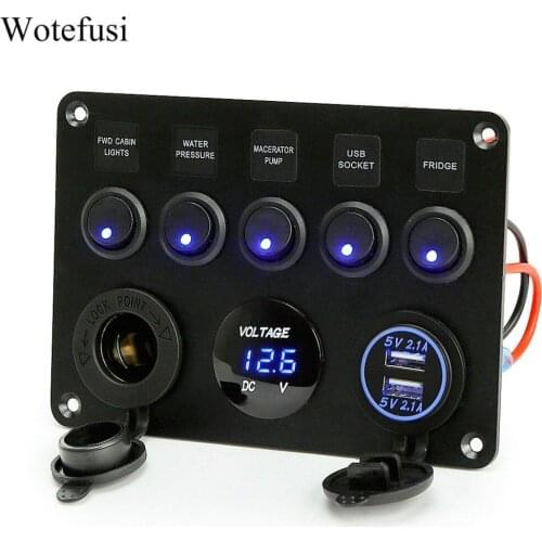 Wtfs 5 Gang LED ON-OFF Toggle Switch Panel Breaker with 4.2A Dual USB Port for Cars Caravans RV Boats Truck Vehicles [QPL1523]