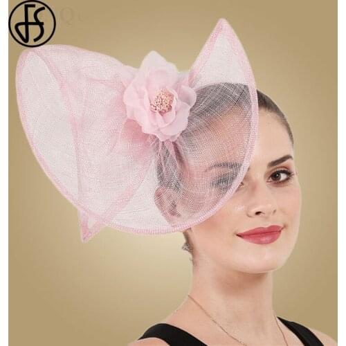 FS Flower Fascinator Hats Base Women Elegant Bridal Big Wedding Party Prom Occasion Cocktail Hats Derby Pink Headwear