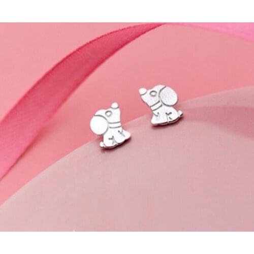 100% 925 Sterling Silver Cute Tiny Dog 6mmX7mm Stud Earrings Womens Jewelry