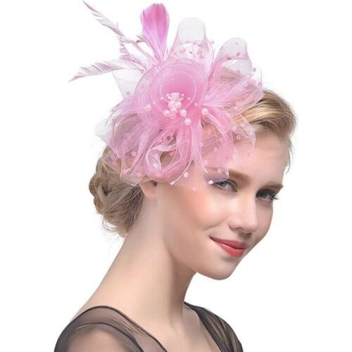 Handmade Feather Women Headdress Bride Hat Hairpin Bridal Net Feather Hats White Hat Veil Bridal Flower Wedding Bride Hats