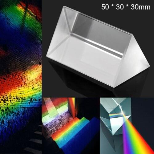 1pc 50*30*30mm Optical Glass Crystal Triple Triangular Prism Physics Teaching Transparent Class Module Research Toy