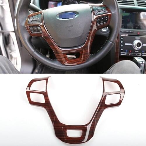 1pcs For Ford Explorer 2016 2017 Mahogany style Interior Steering Wheel Cover Switch Button Panel Interior Trim Car Styling