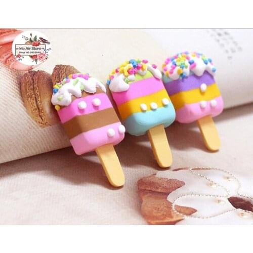 5PCS polymer clay mix color ice cream stick Flatback Cabochon Miniature Food Art Supply Decoden Charm Craft 16x35mm