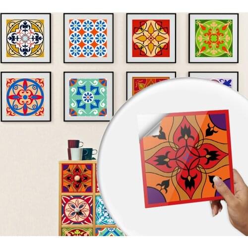 25pcs/set Colorful Mandala Crystal Hard Tiles Wall Sticker Kitchen Bathroom Art Mural Home Decor Shine Surface PVC Wall Decals