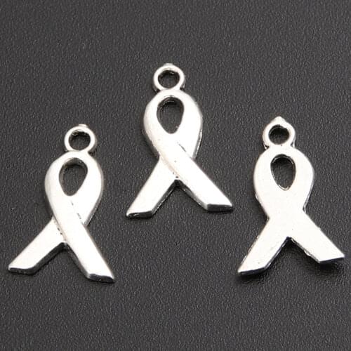 50 pcs Silver Color tone Awareness Ribbons Charm DIY Metal Bracelet Necklace Jewelry Findings A820