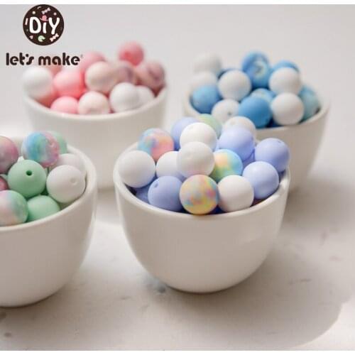 Lets Make 50pcs 15mm Silicone Beads Watermark Planet Blend Round Beads DIY Chewable Teething Beads BPA Free Baby Teether Toys