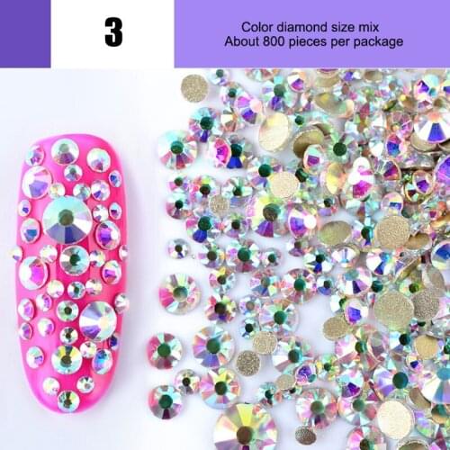 800 Pcs/Pack Mix Sizes Nails Crystal Clear AB Non Hotfix Flatback Rhinestones For 3D Nail Art Decor SANA889