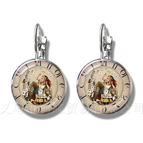 A Mad Tea Party Mad Hatter March Hare Fairy Tale Art Classic Earrings Alice In Wonderland Silver Plated Stud Earrings