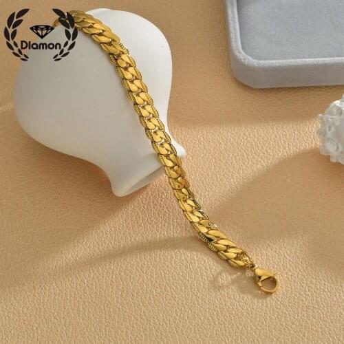 Diamon Punk Curb Cuban Chain Bracelets Set Mens Simple Stainless Steel Adjustable Bangles Women Charms Fashion Couple Jewelry