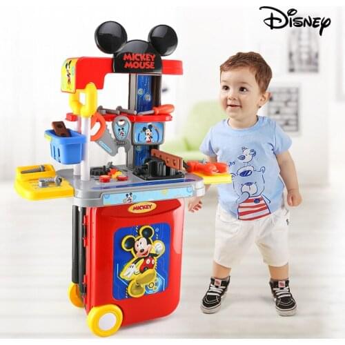 Disney Mickey Mouse Pretend Play Toys Tool 3 In 1 Trolley Suitcase Small Trolley Children Repair Desk Toys Kids Gift