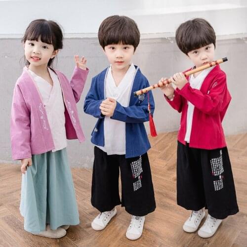 Children Hanfu Dress Boys Tang Suit 3ps Classical Dance Costume Ancient Chinese Costume National Folk Dance Clothing Girl SL1063