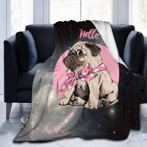 Cute Pug Flannel Fleece Blanket, Super Soft Micro-Velvet Blanket, Super Soft Hypoallergenic Plush Bed Sofa Living Room