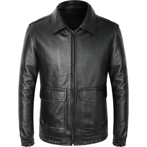 Genuine Mens Jacket Pilot Flight Jackets Men Motorcycle Real Cowhide Leather Autumn Winter Coat