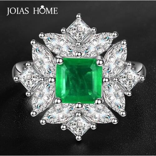JoiasHome Sterling Silver Women Rings with Emerald Geometric Gemstone Classic Style for Woman Fashion Gifts Wholesale 2020