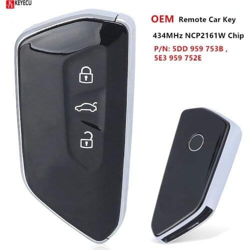 KEYECU OEM Smart Remote Car Key - 3 Button 434MHz NCP2161W Chip - FOB for Volkswagen Skoda 2020 P/N: 5DD 959 753B , 5E3 959 752E