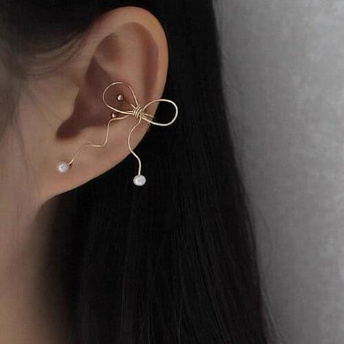 Korean Earings Fashion Jewelry Bowknot Tassel Ear Pin Chain Double Stud Earrings For Women Luxury Jewelry Wholesale No Piercing