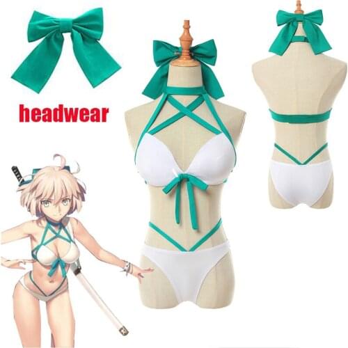Game Fate Okita Souji Cosplay Costume Sexy Bikini Swimwear Okita Souji Women Swimsuit Fate Grand Order Cosplay Costume Swimwear