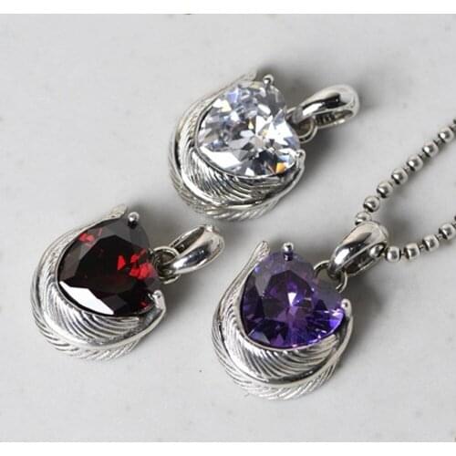 New s925 real Silver Jewelry Thai Silver Vintage Craft Clavicle Pendant for Women Feather Faceted Zircon Caring Woman Pendant
