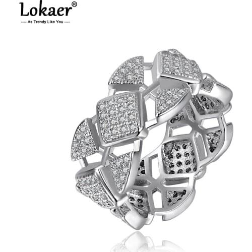 Lokaer Exclusive Geometric Silver Color Wedding Rings Mosaic AAA Cubic Zirconia Copper Jewelry Cocktail Ring For Women LR17184