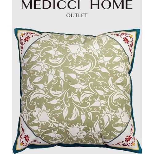 Medicci Home Cushion Cover Green Vintage Damask Floral Manual Hand Painted Chenille Throw Pillow Case Housewares Decorative