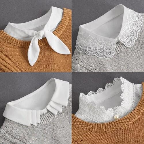 Fashion 2021 Front Tie White Fake Collar for Women Stand Detachable Collar Fake Girls Vintage Lace Ladies False Blouse Collar