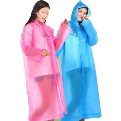 Fashion Women Men EVA Raincoat Transparent Waterproof Ponchos Outdoor Travel Portable Waterproof Camping Hooded Plastic Raincoat