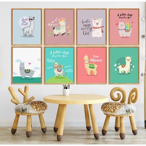 Modular Nordic Style Wall Art Cute Baby Alpaca Quote Animals Posters Prints Canvas Painting Nursery Pictures For Kids Room Decor