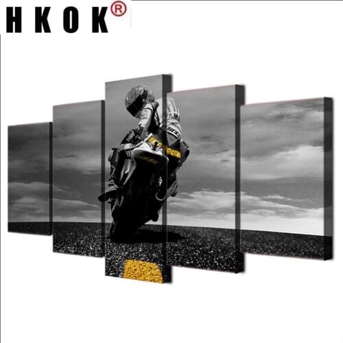 HKOK Modular Poster Painting Art Canvas Frame HD Printed Modern 5 Panels Motorcycle Racing Living Room Home Decor Wall Pictures