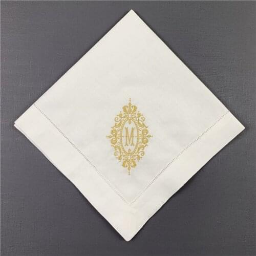 Set of 12 Excellent Monogrammed Dinner Napkins White Hemstitch Linen Table Napkins 20"x20" Ladder Embroidered Initial Tea Napkin