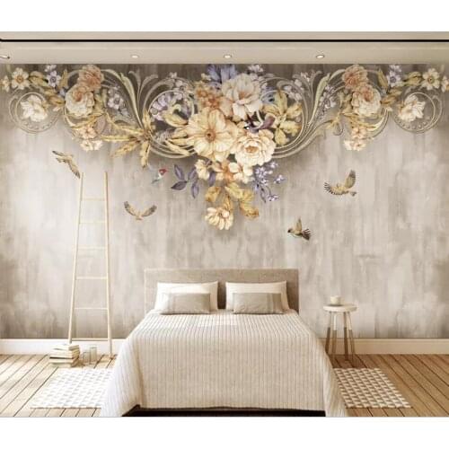Customized 3D mural wallpaper European pastoral style flower and bird flower design TV background wall decoration murals