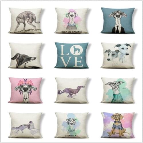 Greyhound Cushion I Love Dog Cover Pillow Keep On Smile Rose Country Style Settee For Teen Throw Pillow Cover 43Cm Burlap Famous
