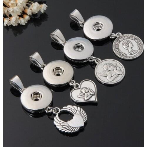 New Design 20pcs Mix Styles Metal Angel Wings Shape Snap Button Pendant Charms for 18mm Diy Snap Pendants Necklace Jewelry